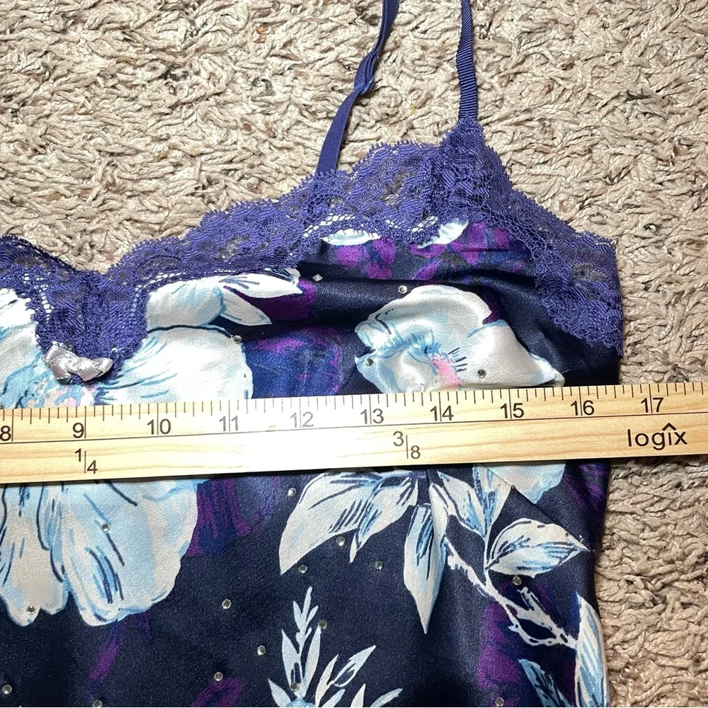 Y2K Victoria Secret Purple Floral Rhinestone Slip‎ Dress Size Medium